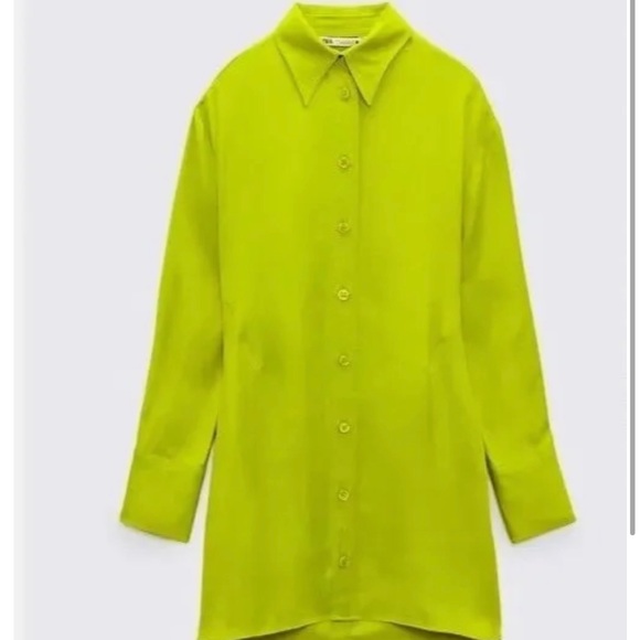 SOLD Lime Chartreuse Button up Over Shirt / Dress - Picture 2 of 8